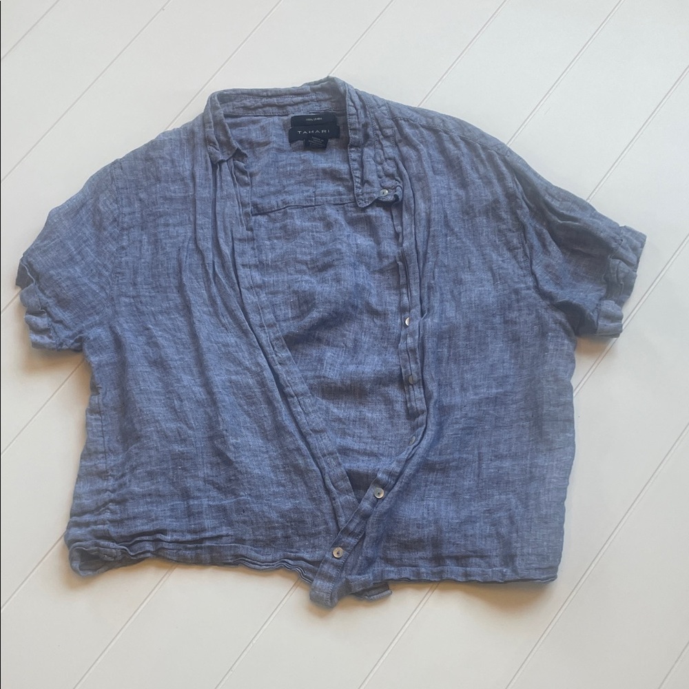 TAHARI Linen Boxy Top! Medium